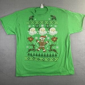 Christmas Santa Gingerbread Man Ugly Sweater T Shirt Green 2XL Green